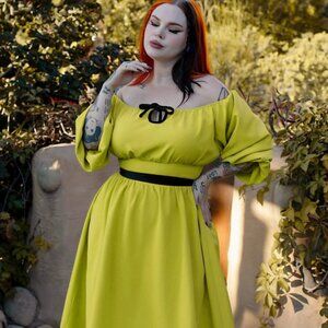 NEW Off-Shoulder Chartreuse Dress with Pockets, Size 3X.